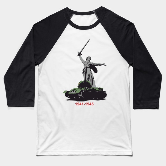 Tank T-34-85 and the monument "Motherland" Baseball T-Shirt by FAawRay